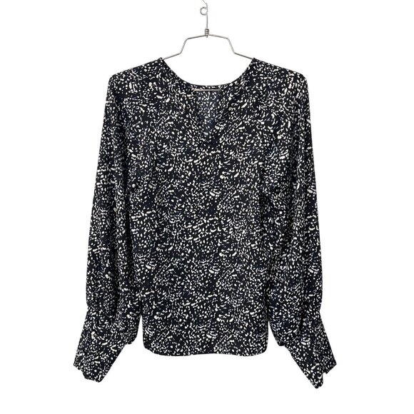 Express Keyhole Back Popover Blouse Womens Long Sleeve Black Blue Career Office - Picture 4 of 7